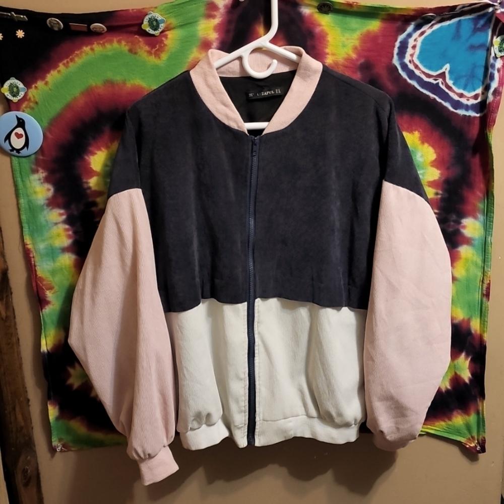 ZAFUL pink/white/dark purple zipper sweatshirt without hood